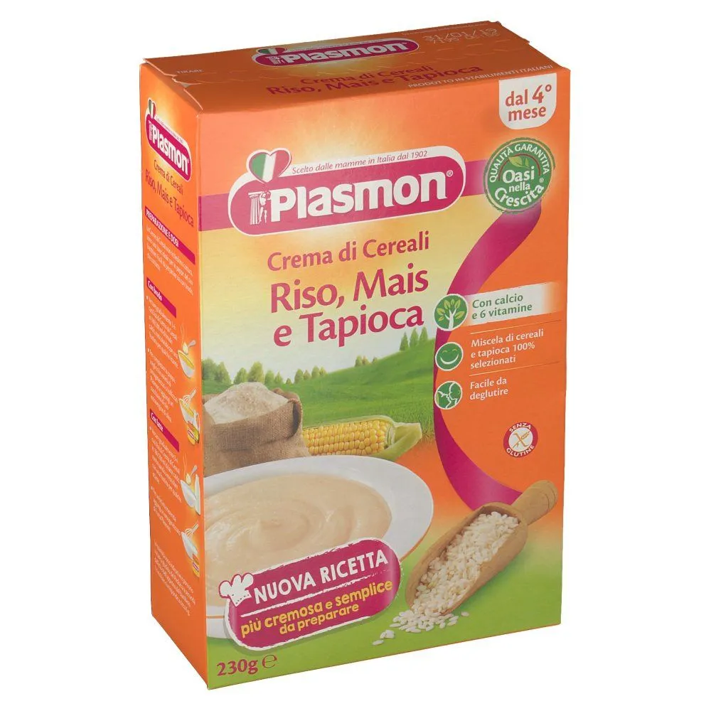 Plasmon Cereali Crema Riso, Mais e Tapioca 230 g Alimento per l'infanzia