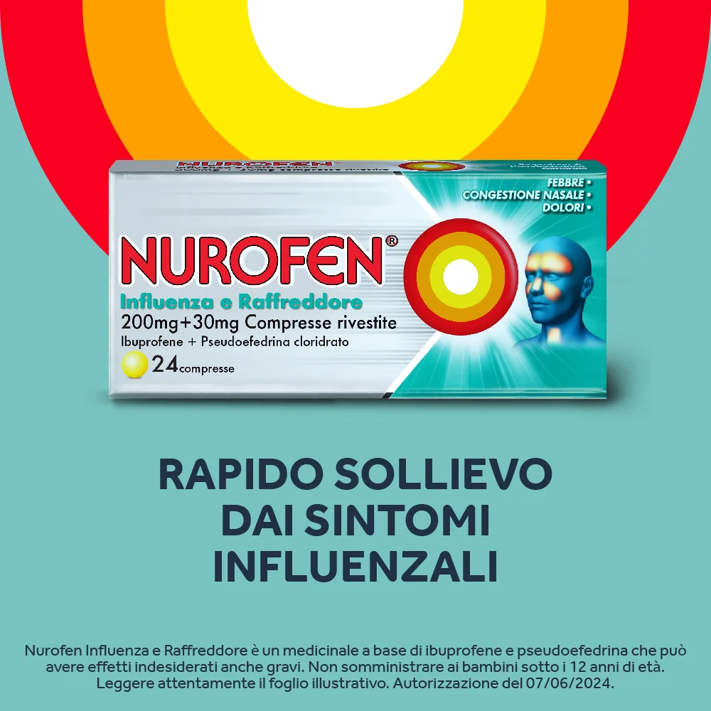 Nurofen Influenza e Raffreddore 200 mg + 30 mg 24 Compresse Rivestite Per influenza e Rafreddore