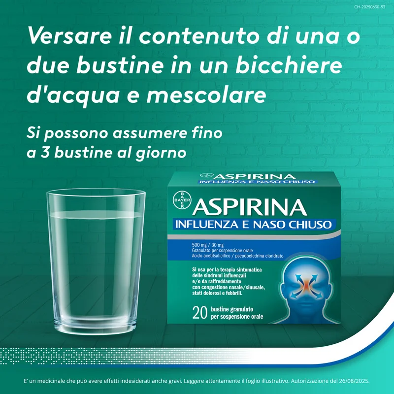 Aspirina Influenza e Naso Chiuso 20 Bustine Decongestionante
