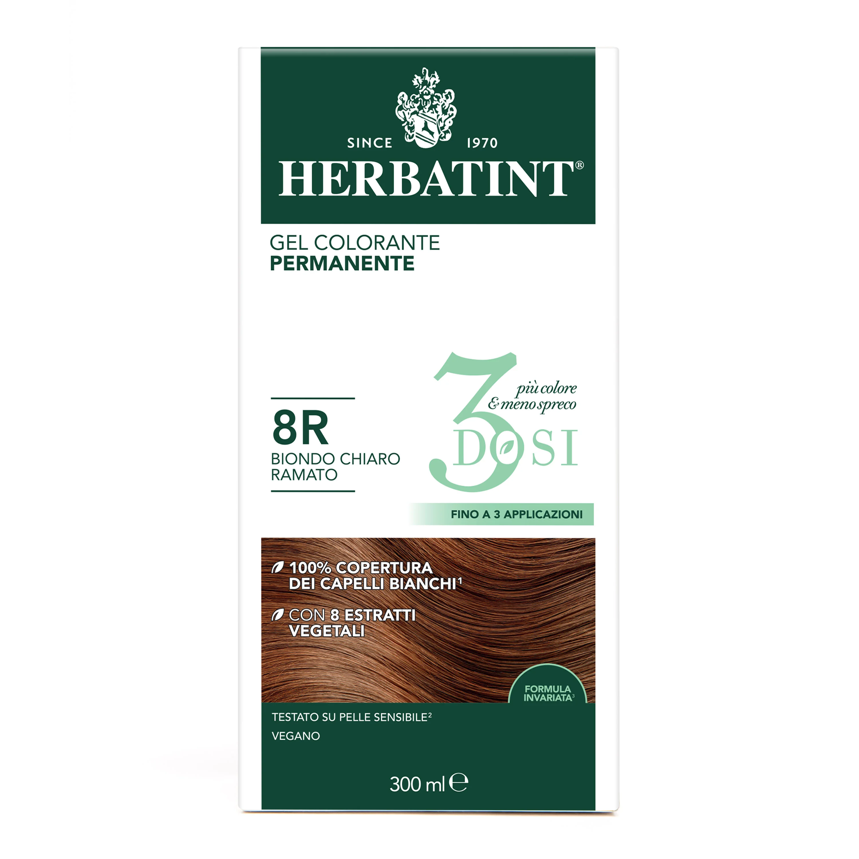 Herbatint Tintura Capelli Gel Permanente 3Dosi 8R Biondo Chiaro Ramato 300 ml