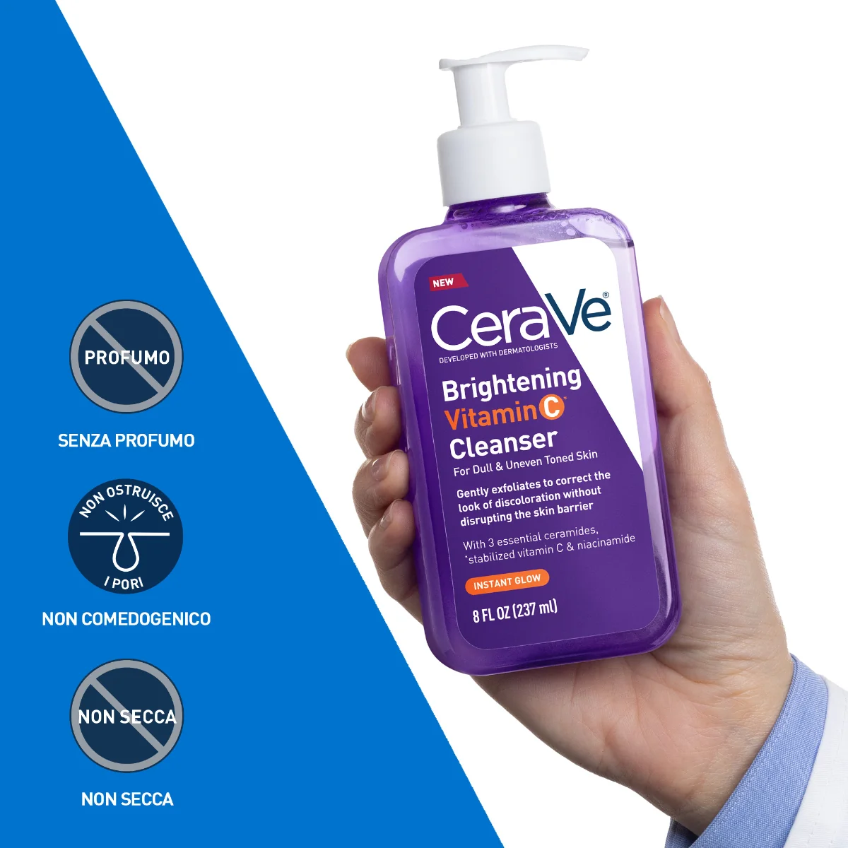 Cerave Detergente Illuminante Vitamina C 236 ml Detergente Viso Esfoliante