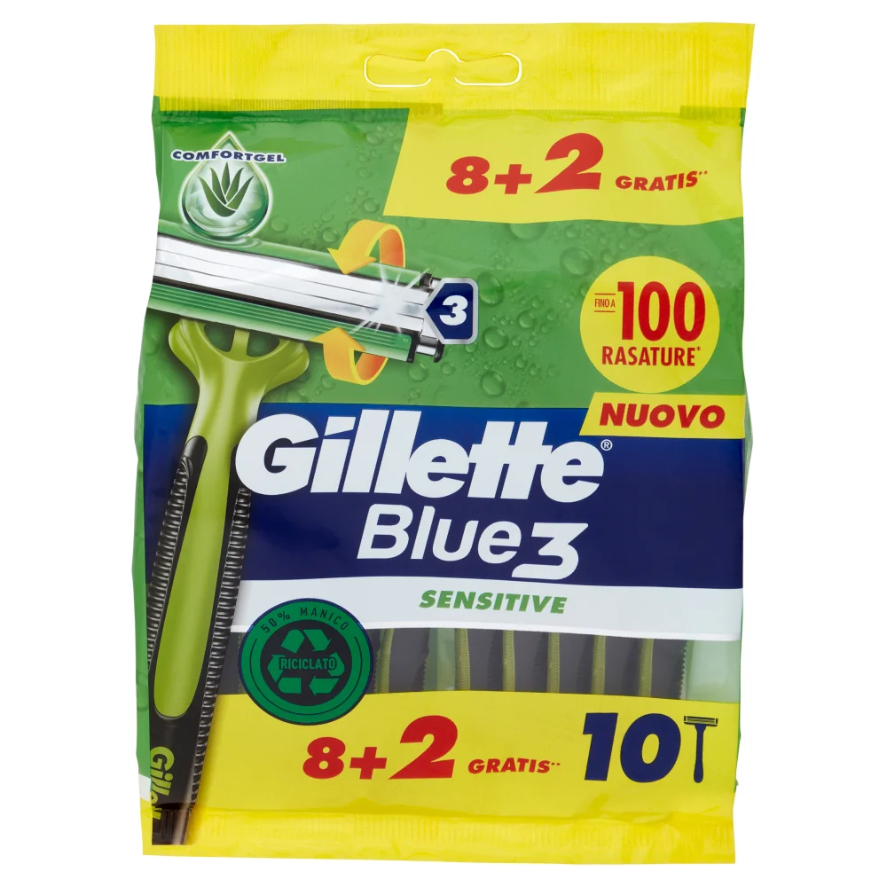 Gillette Blue3 U&G 10 Pezzi Rasoio Usa e Getta per Pelli Sensibili