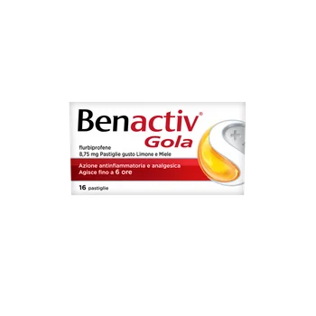 Benactiv Gola Pastiglie Limone e Miele Flurbiprofene 16 Pastiglie Flurbiprofene per Mal di gola