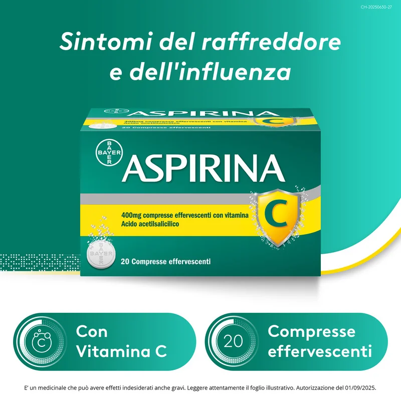Aspirina C 20 Compresse Effervescenti Raffreddore Febbre e Influenza