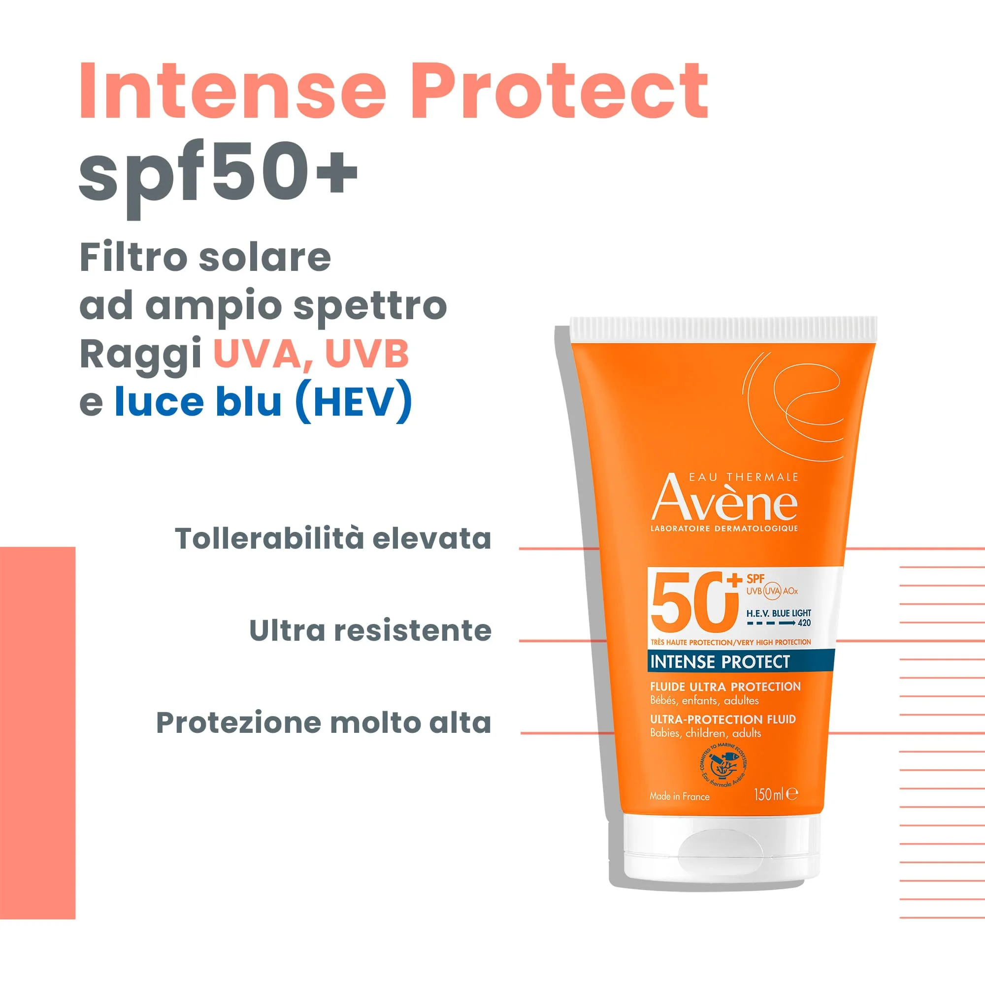 Eau Thermale Avène Intense Protect SPF 50+ Fluido Ultra Protezione 150 ml Protezione Molto Alta