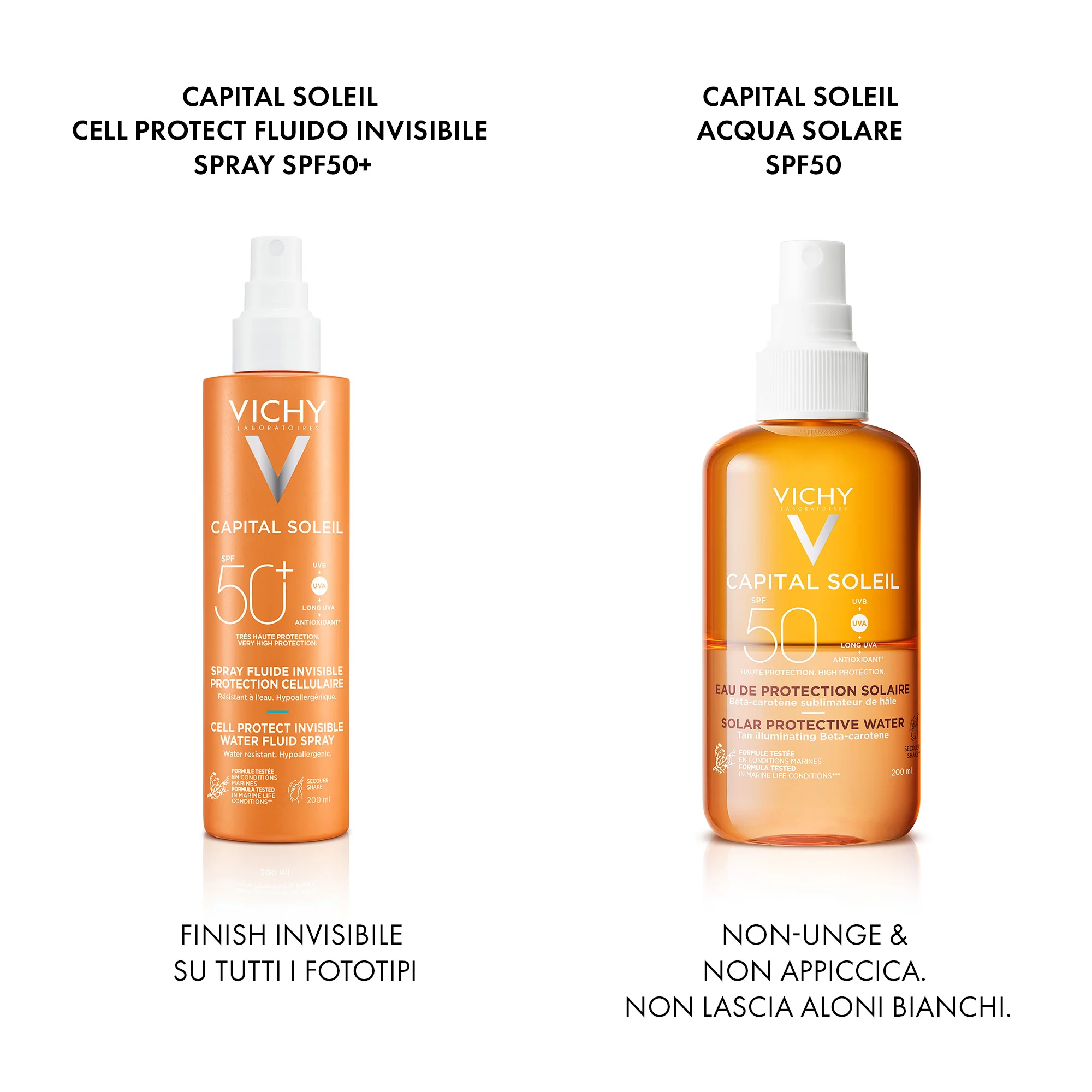 Vichy Capital Soleil Cell Protect SPF50+, 200 Ml Protezione solare ultra leggera