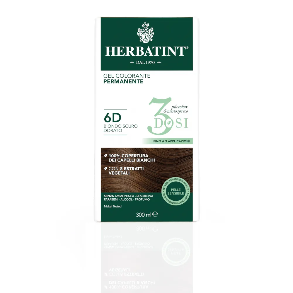 Herbatint Tintura Capelli Gel Permanente 3Dosi 6D Biondo Scuro Dorato 300 ml 