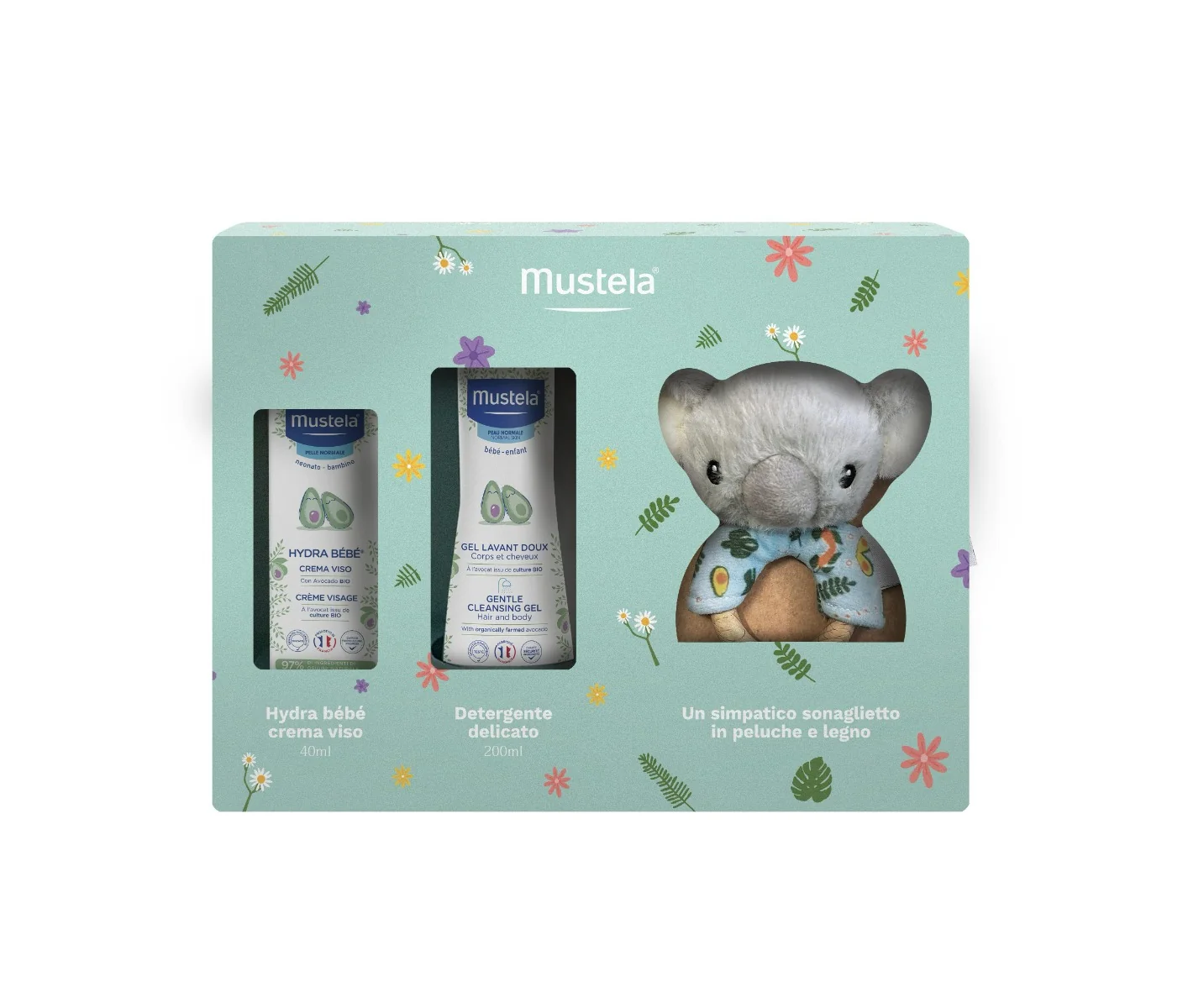 Mustela Cofanetto Koala Kit cura viso/corpo bebè + sonaglio