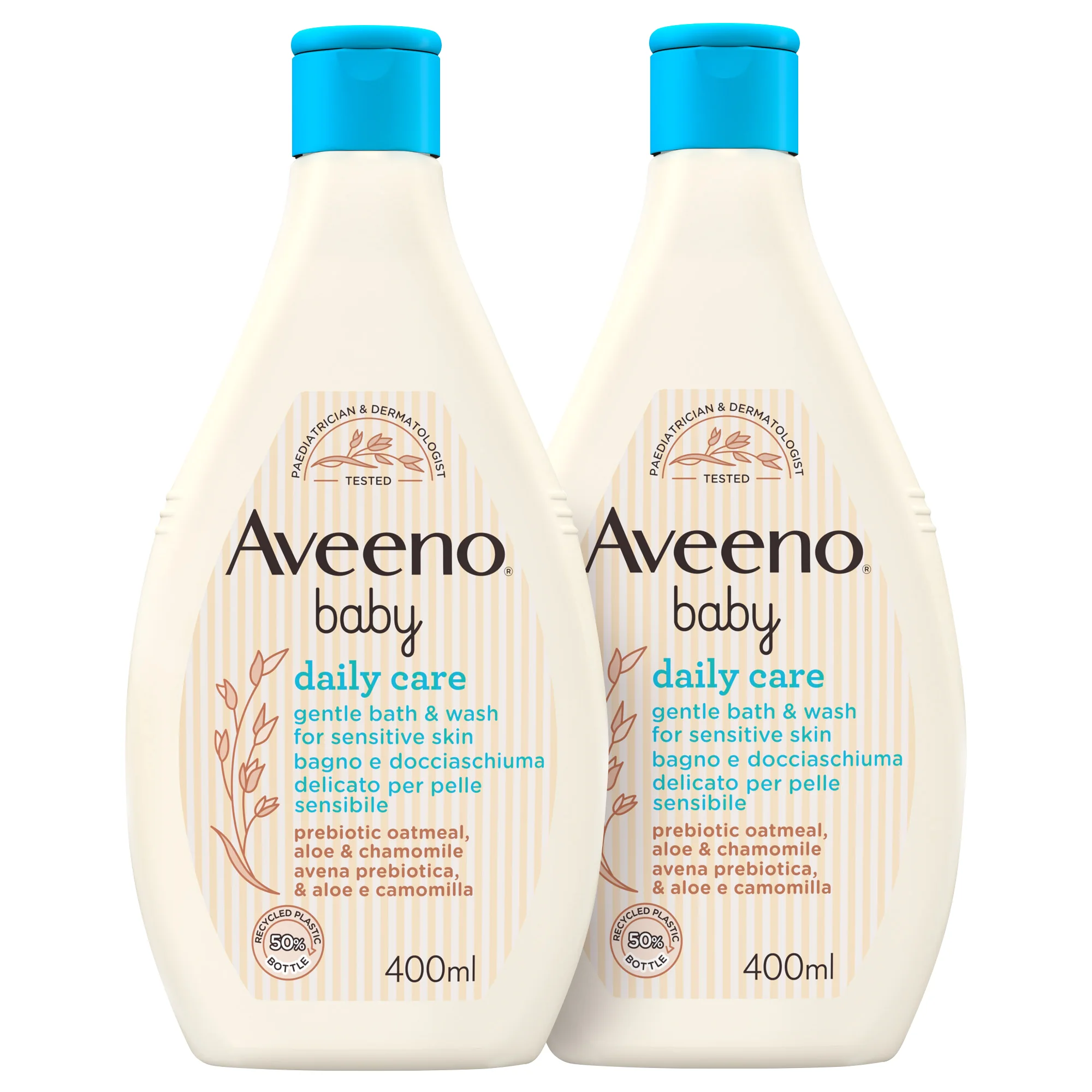 Aveeno Baby Daily Care Bagno e Docciaschiuma Delicato per Pelle Sensibile dei Bambini 2 x 400 ml Sensibile per Bambini