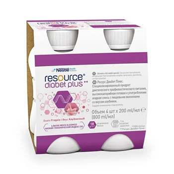 Resource Diabet Plus Fragola Alimento Dietetico Con Fibre 4x200 ml Bevanda dietetica