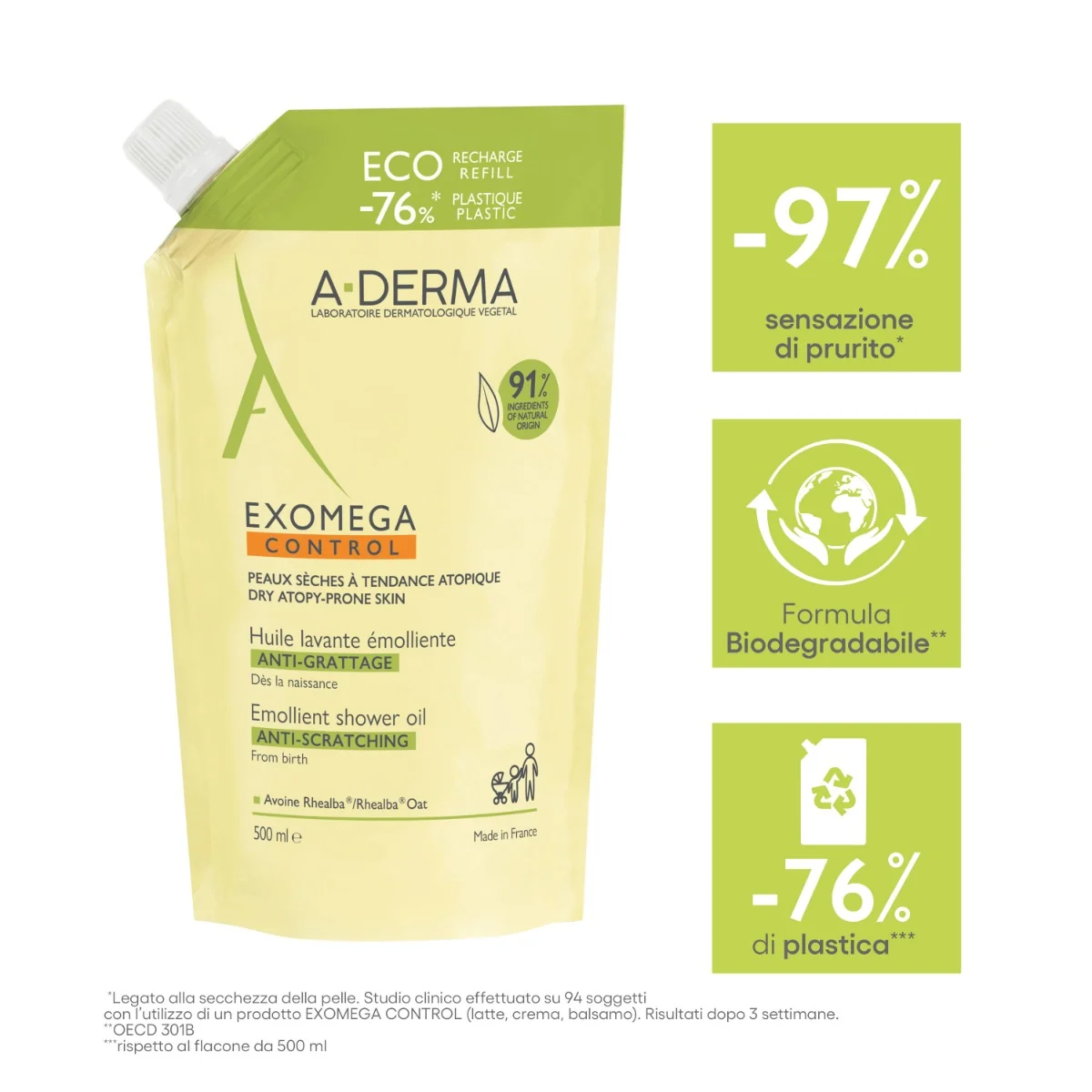 A-Derma Exomega control Special Pack 1+1 Olio lavante emolliente 500ml + Eco ricarica 500 ml IN OMAGGIO