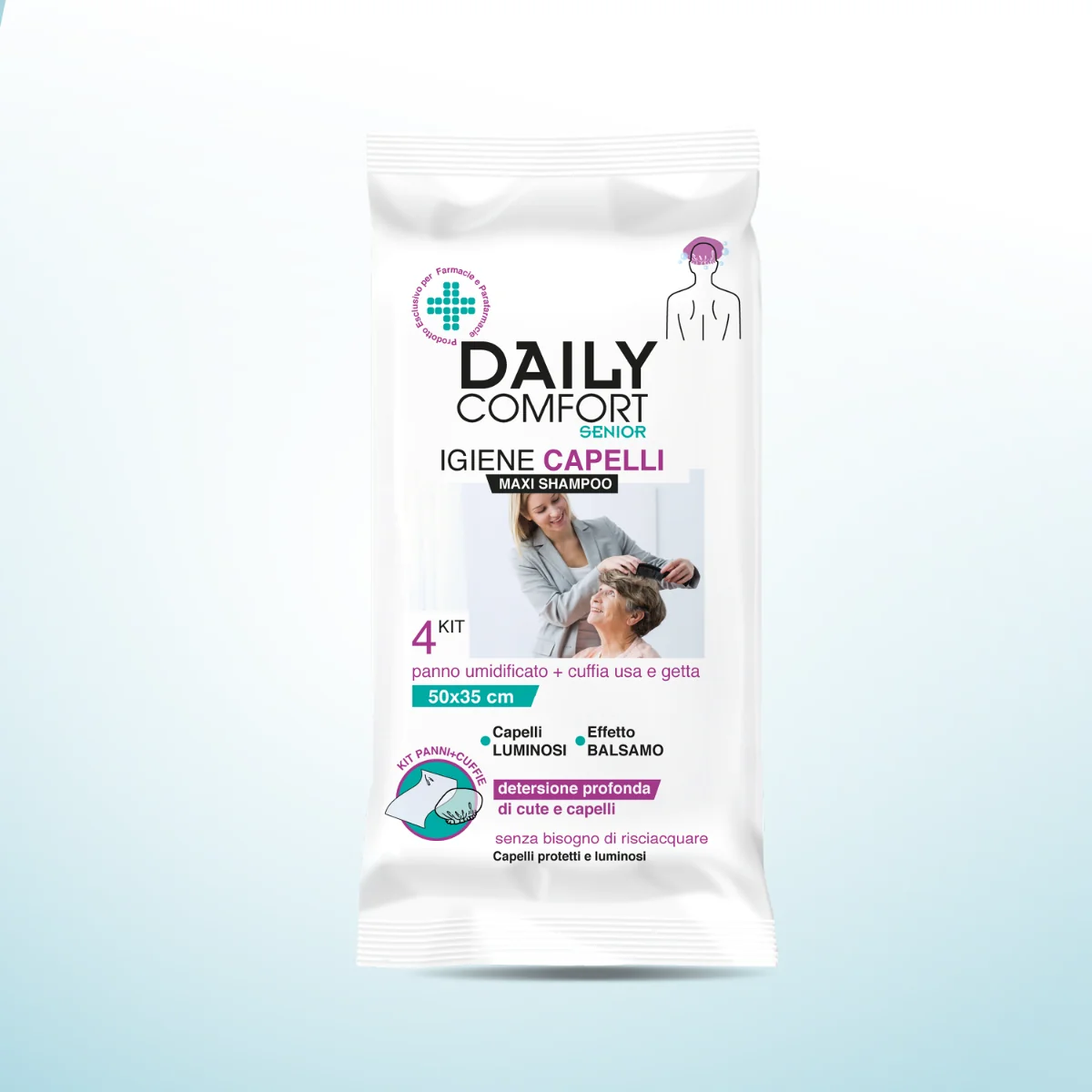 Daily Comfort Senior Panni Shampoo 4 Pezzi Pulizia dei Capelli