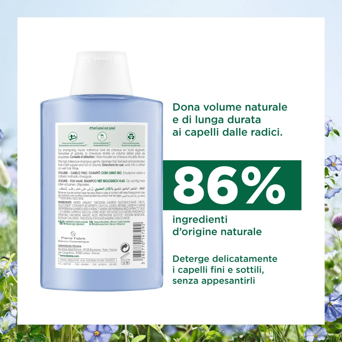 Klorane Shampoo al Lino Volumizzante 200 ml Capelli Sottili