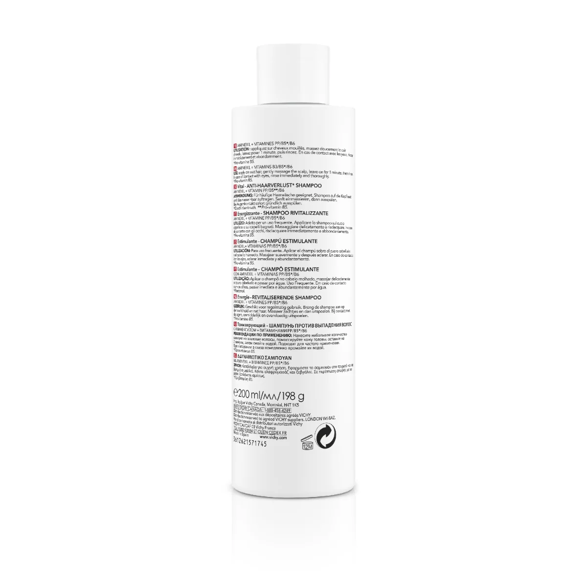 Vichy Dercos Shampoo Energizzante 200 ml Azione Rivitalizzante per Capelli Fragili