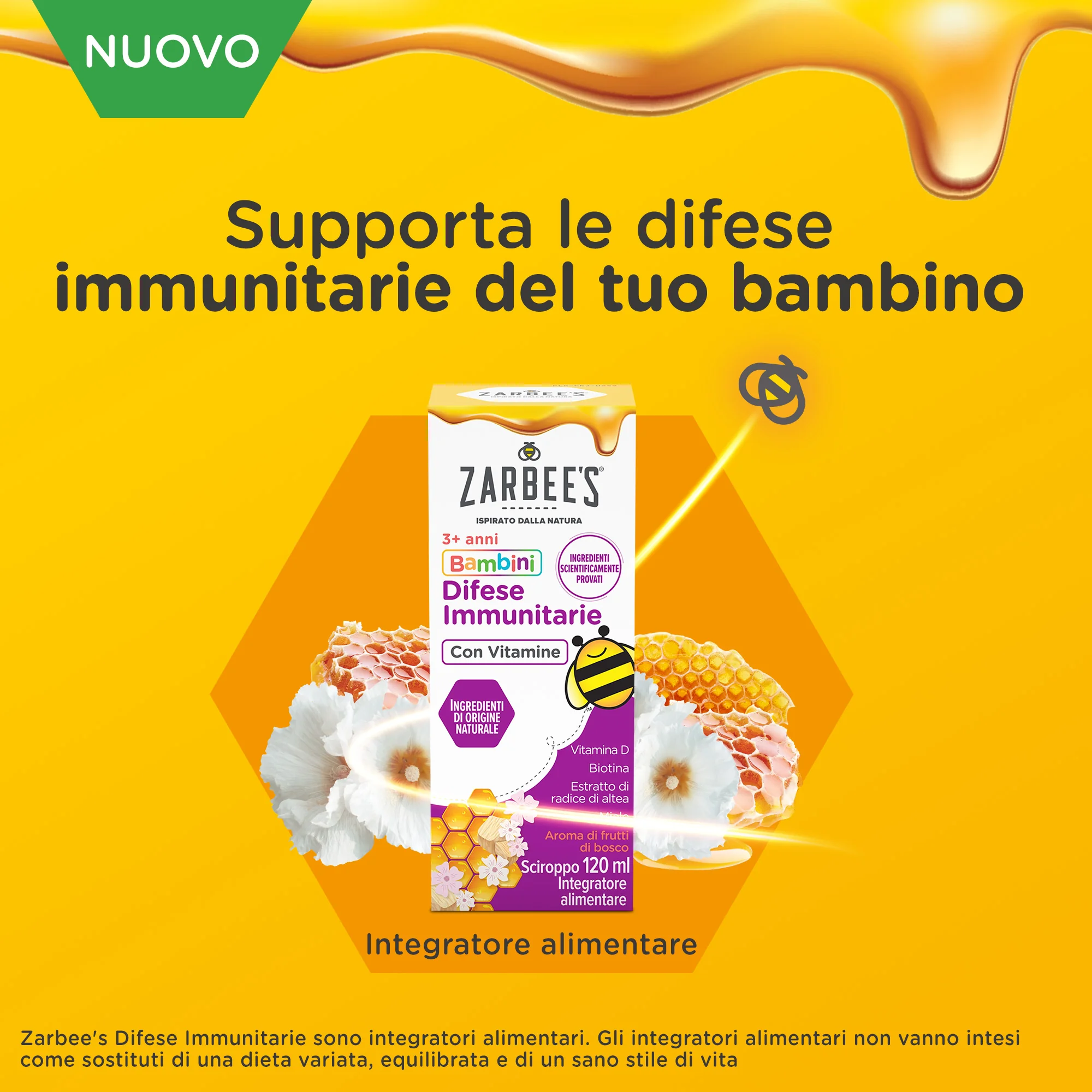 Zarbee's Sciroppo Difese Immunitarie Bambini 120 ml Integratore Alimentare e Multivitaminico