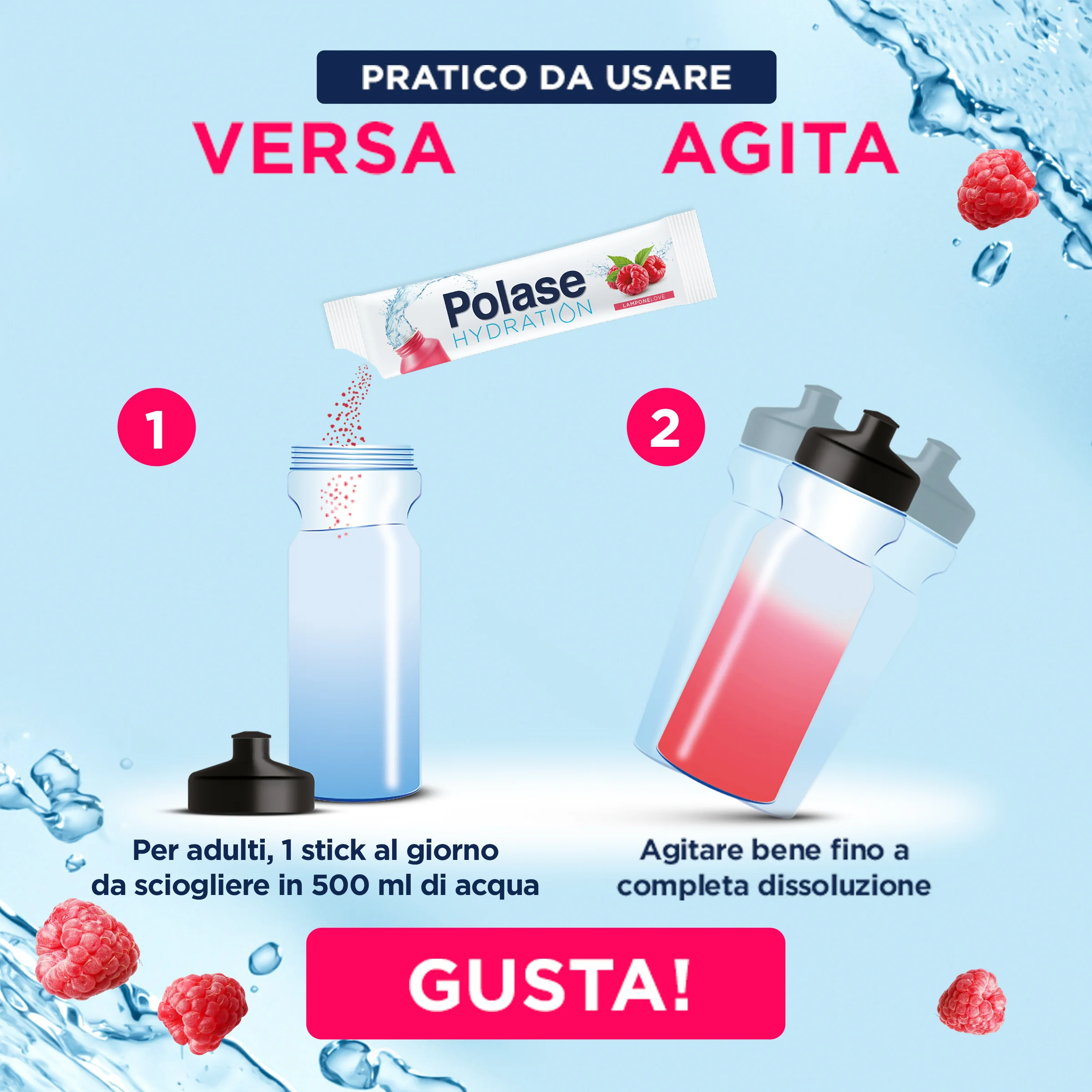 Polase Hydration Gusto Lampone 12 Bustine Integratore Energetico con Magnesio e Potassio