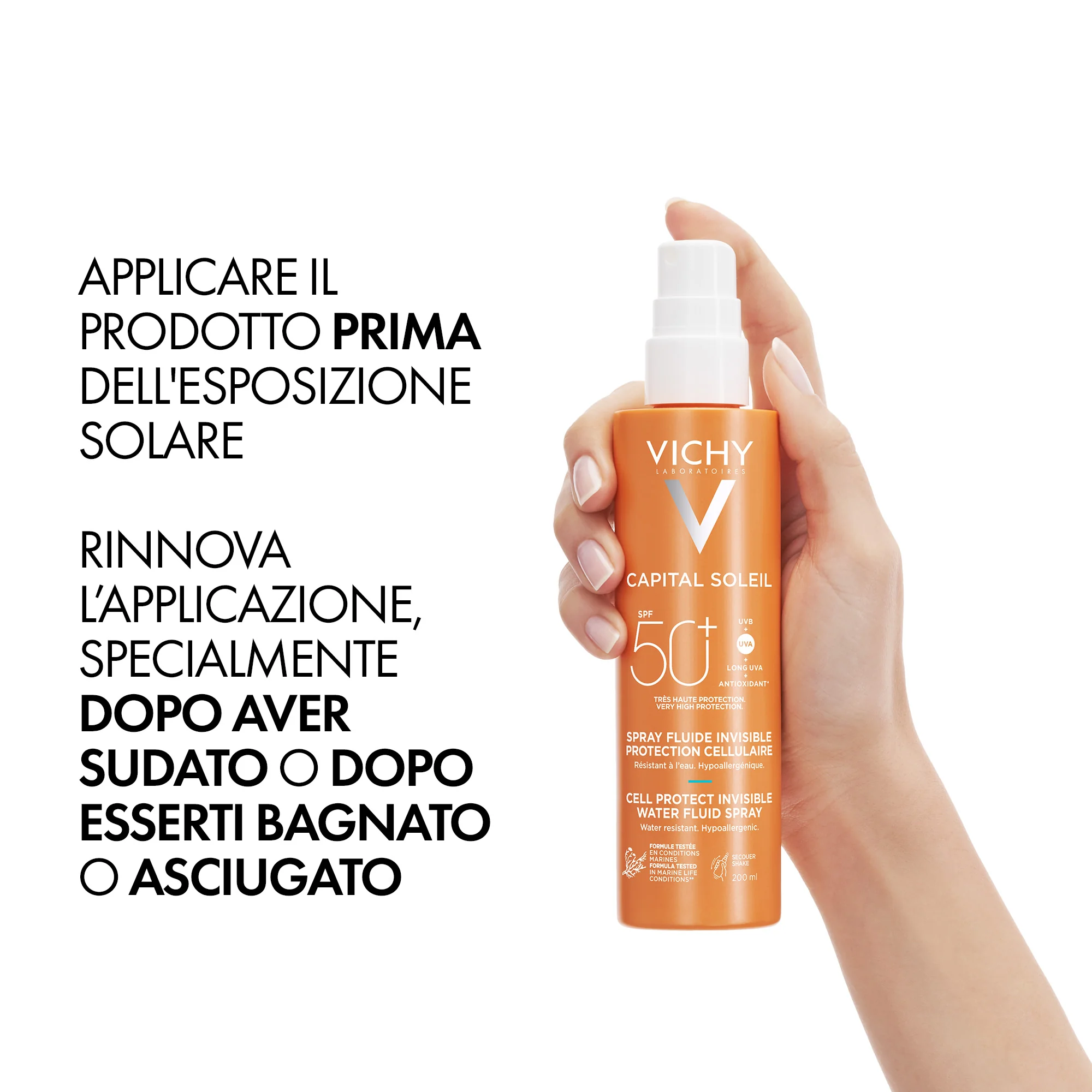 Vichy Capital Soleil Cell Protect SPF50+, 200 Ml Protezione solare ultra leggera