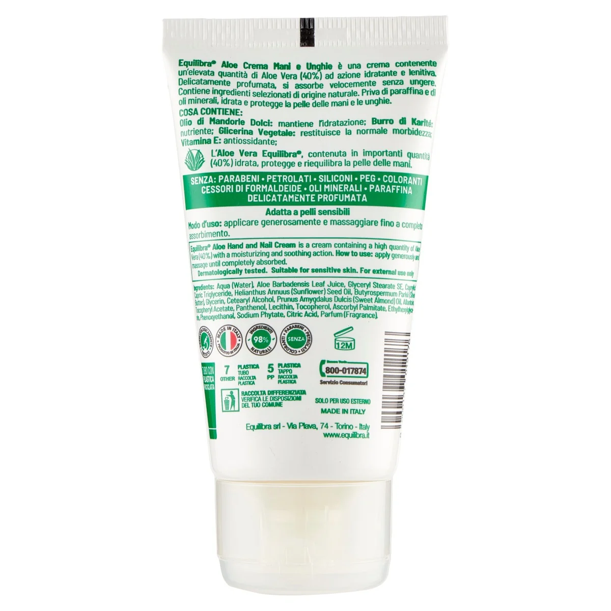 Equilibra Aloe Crema Mani Unghie 75 ml Idratante Protettiva