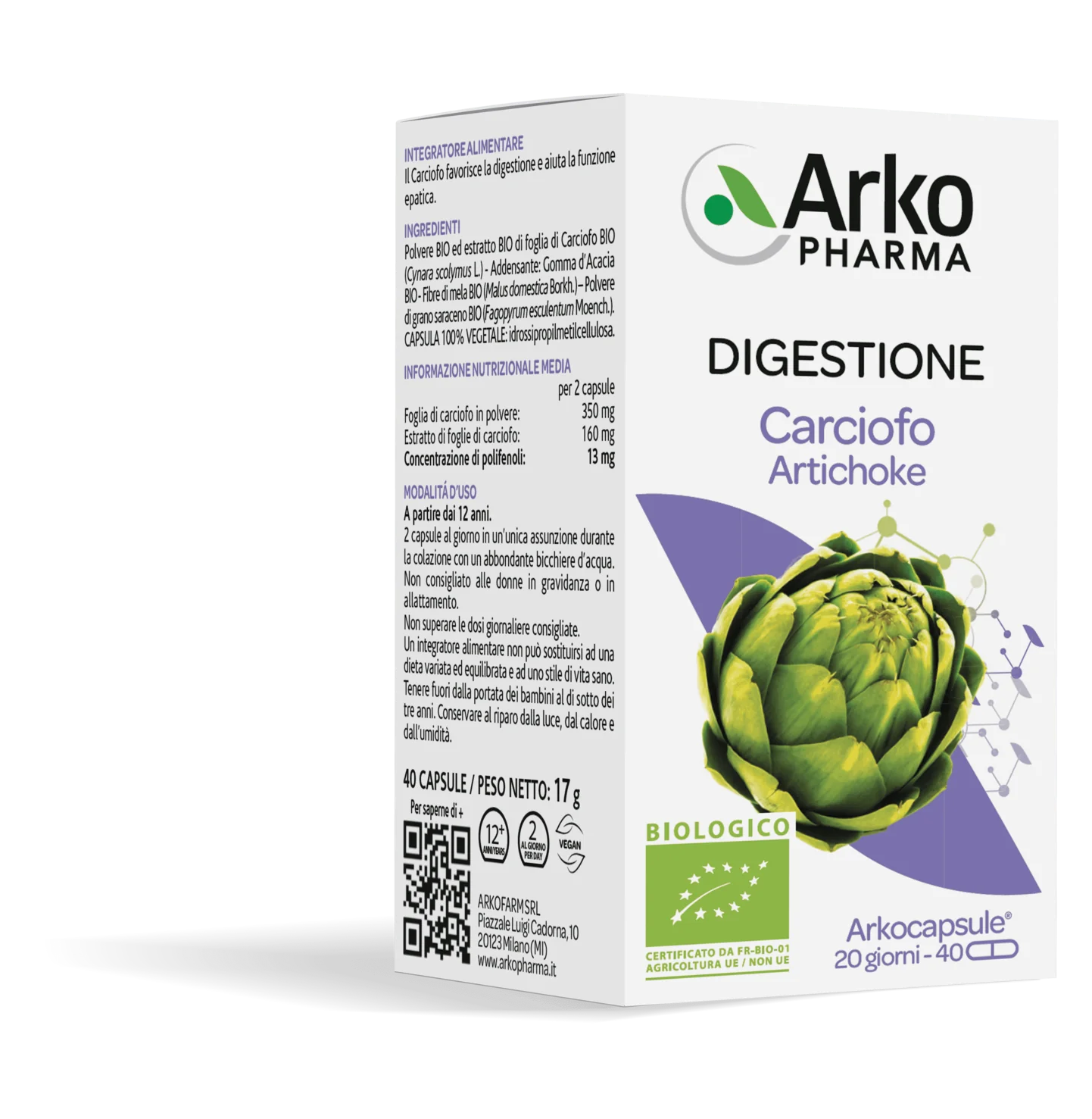 Arkopharma Carciofo Bio 40 Capsule Integratore Digestivo