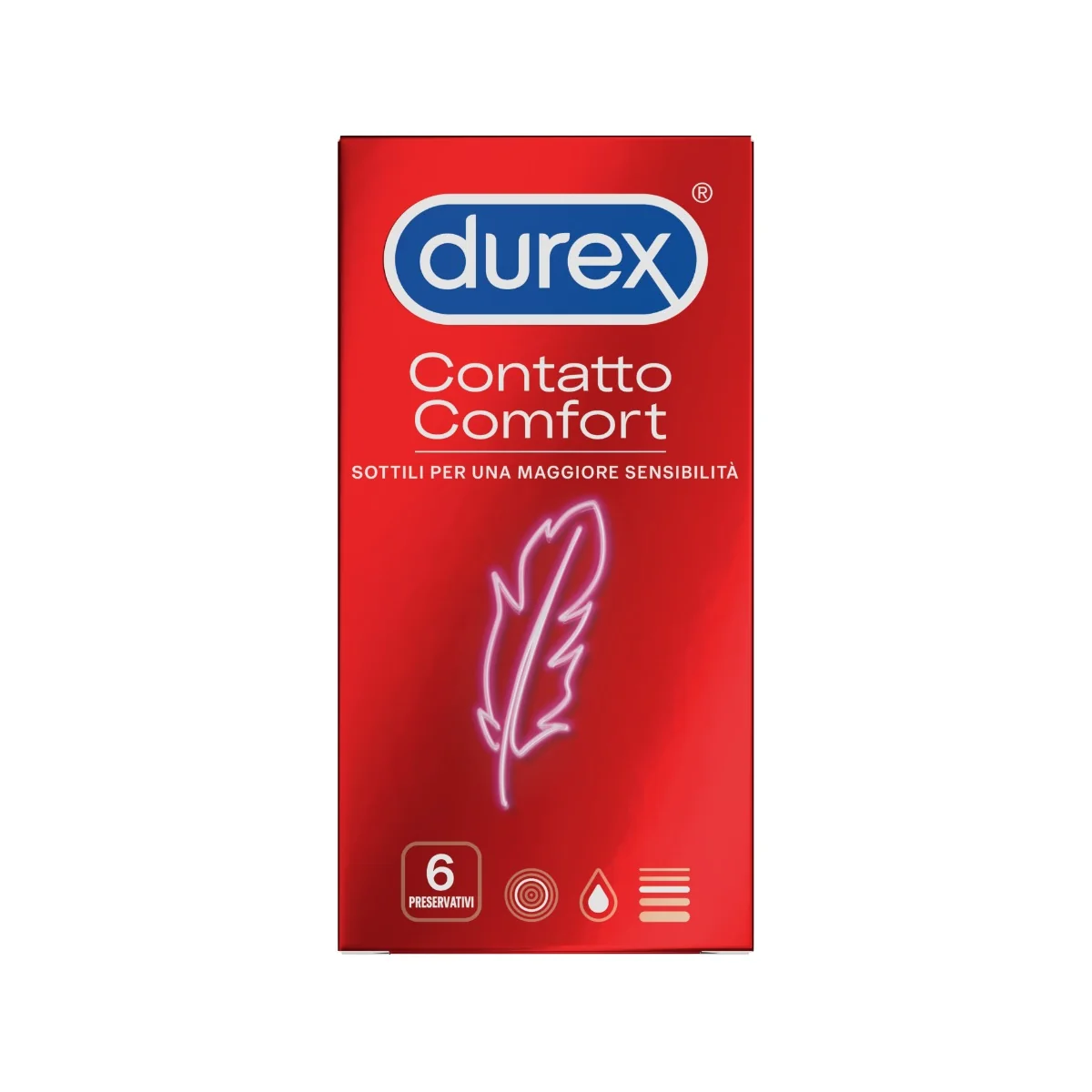 Durex Contatto Comfort Profilattici Sottili 6 Pezzi Elevata Lubrificazione
