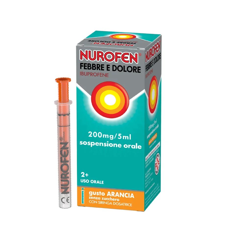 Nurofen Febbre e Dolore Bambini 200 mg/5 ml Ibuprofene Sospensione Orale Arancia 100 ml Febbre