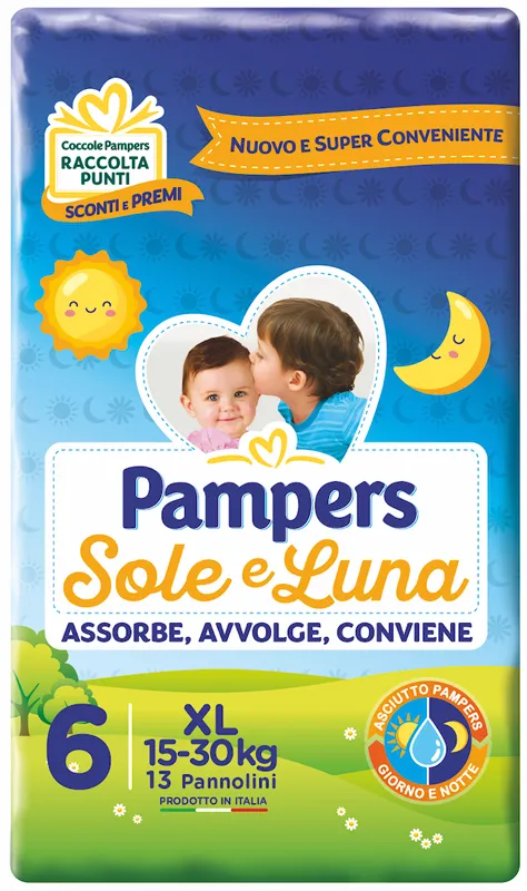PAMPERS SOLE&LUNA PANNOLINO BAMBINO 14 PEZZI 15-30 KG EXTRA LARGE