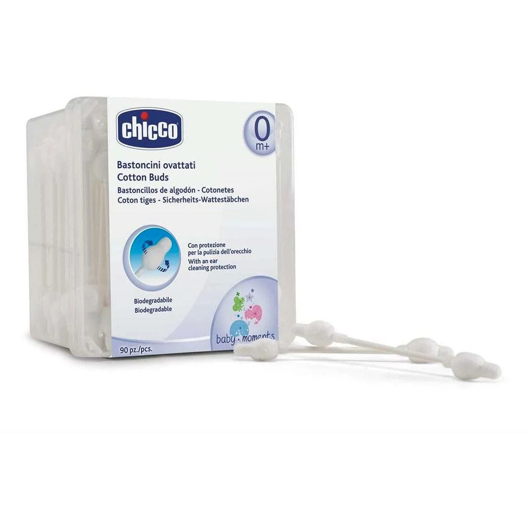 Chicco Bastoncini Ovattati Con Protezione Per Timpani 90 Pezzi Morbidi e Flessibili
