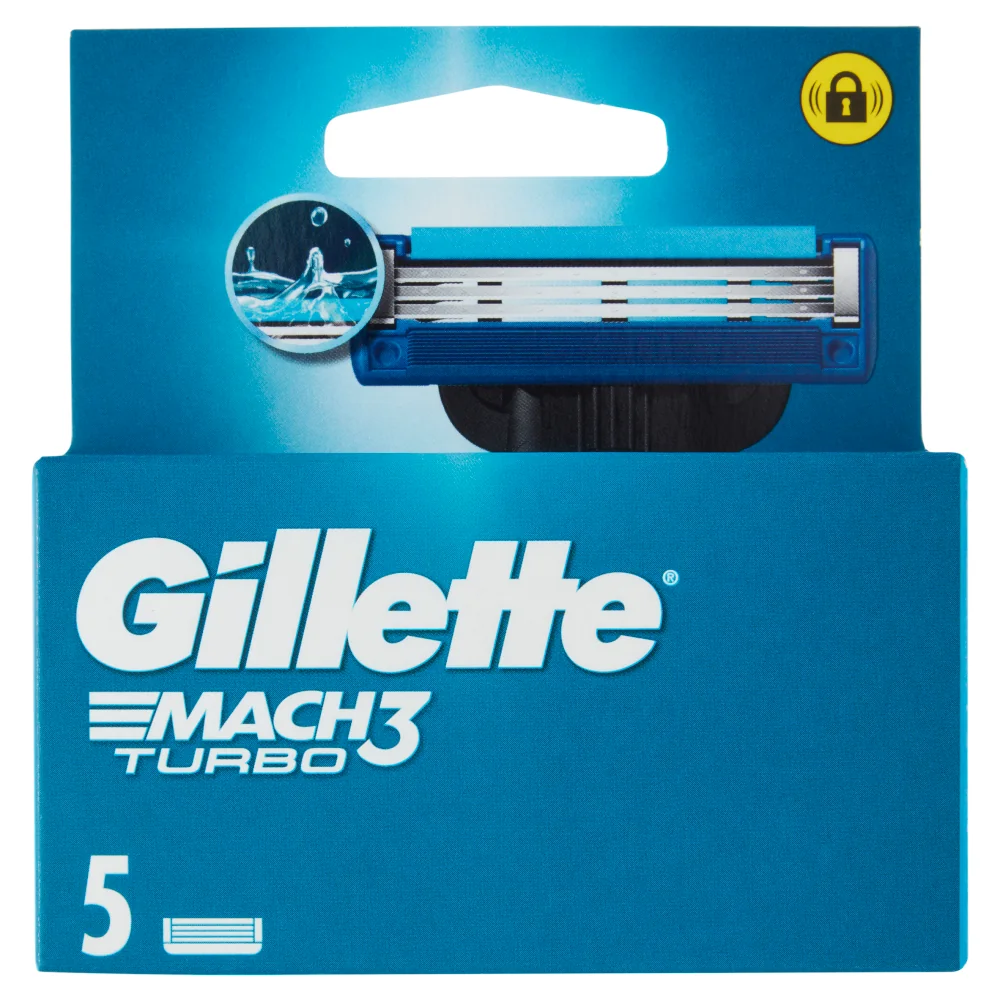 Gillette Lame Mach3 Turbo 5 Pezzi Lame di Ricambio per Rasatura Precisa e Confortevole