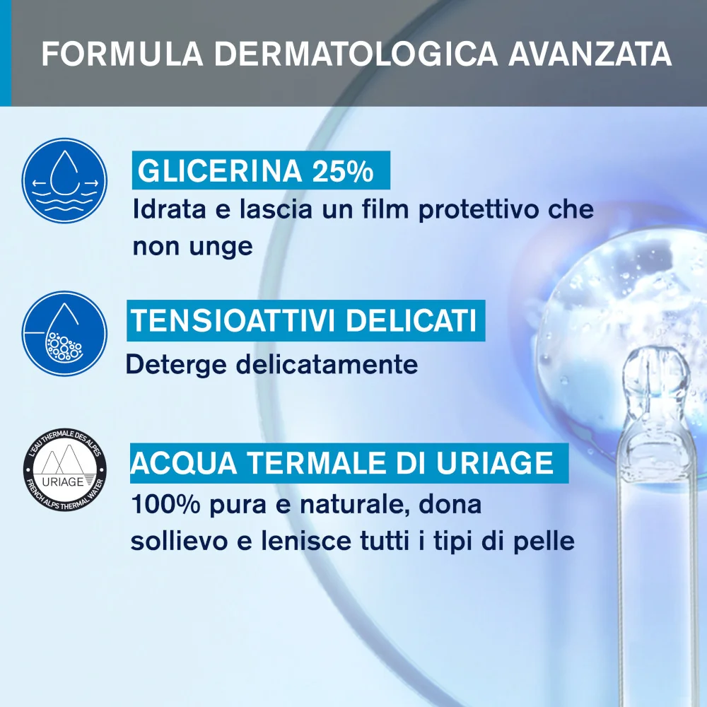 Uriage Eau Thermale Olio Detergente Lavante Viso e Corpo 1 litro Tutti i Tipi di Pelle