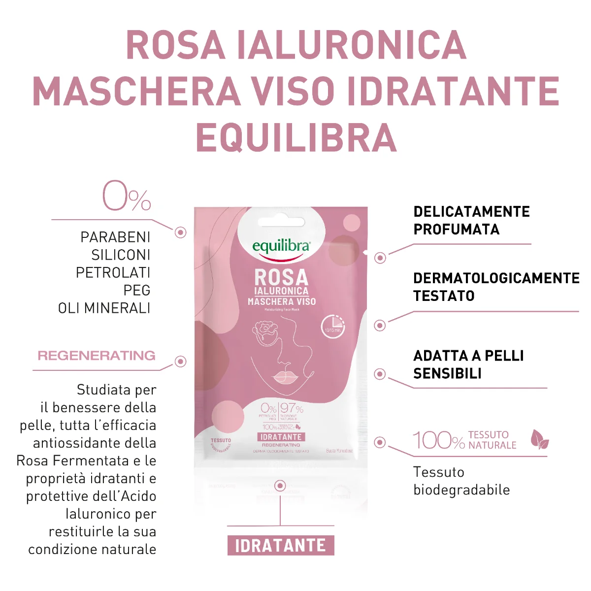 Equilibra Rosa Ialuronica Maschera Viso Idratante 1 Pezzo Maschera Viso Idratante