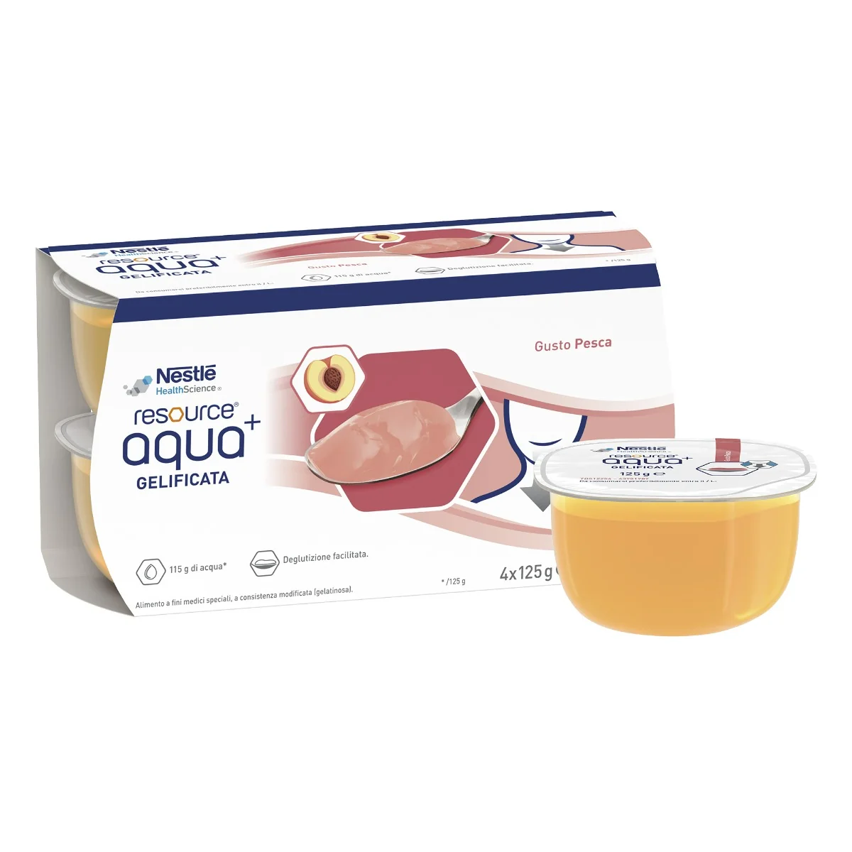 Resource Acqua gelificata gusto pesca 4 x 125g Per Disfagia