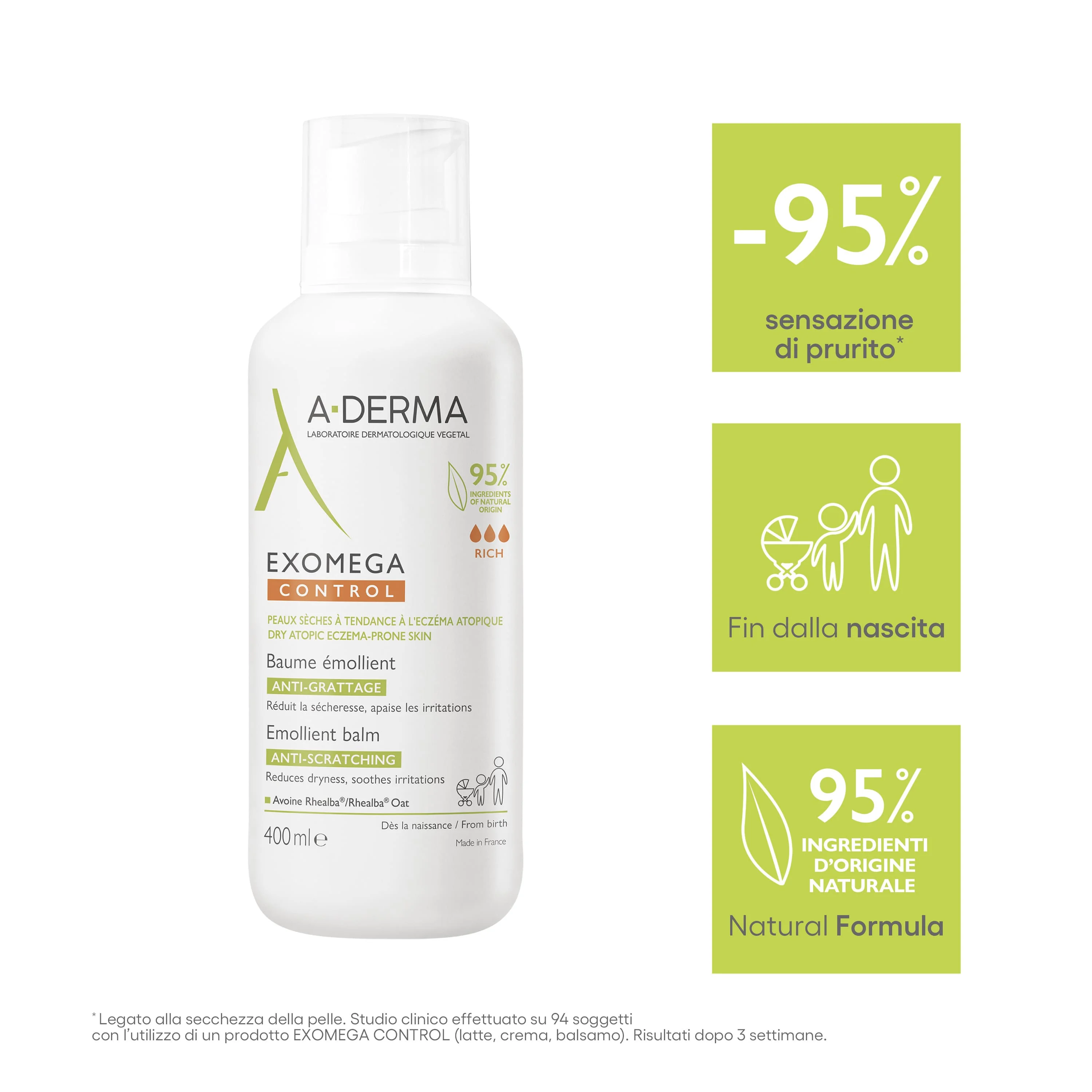 A-Derma Exomega Control Balsamo Emolliente Anti-Grattage 400 ml Pelle Secca a Tendenza Atopica