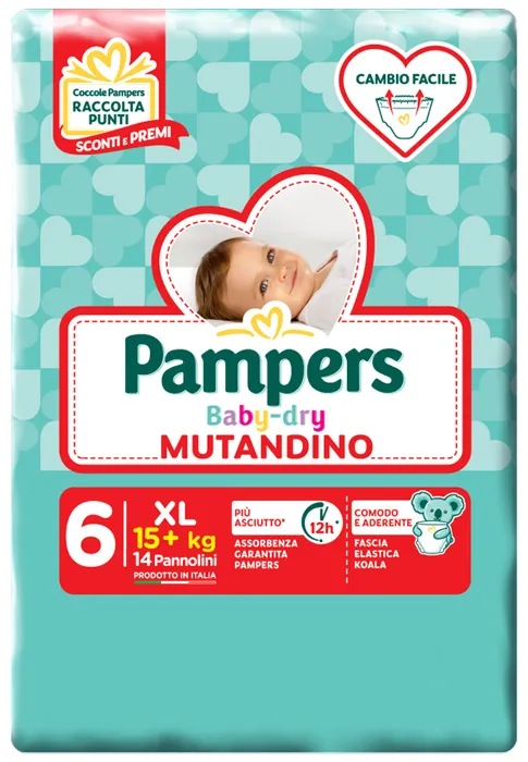 PAMPERS BABY DRY MUTANDINO TAGLIA 6 EXTRALARGE SMALL PACK 14 PEZZI