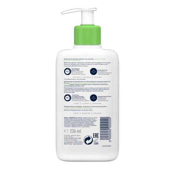 Cerave Detergente Idratante 263 Ml Pelle da Normale a Secca con Acido Ialuronico