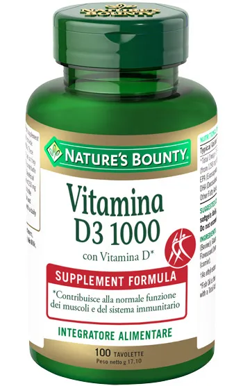 Nature's Bounty Vitamina D3-1000 Integratore Ossa e Denti 100 Tavolette