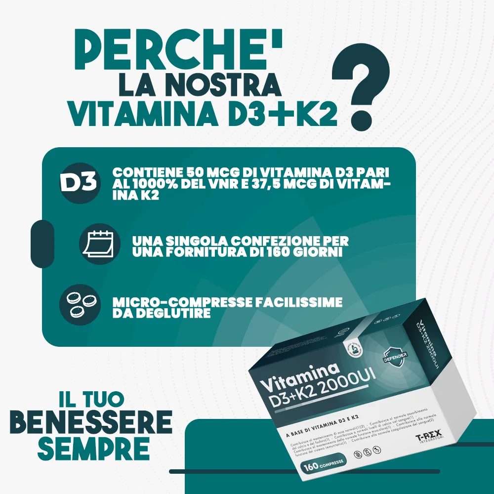 T-Rex Vitamina D3+K2 2000Ui Senza Glutine