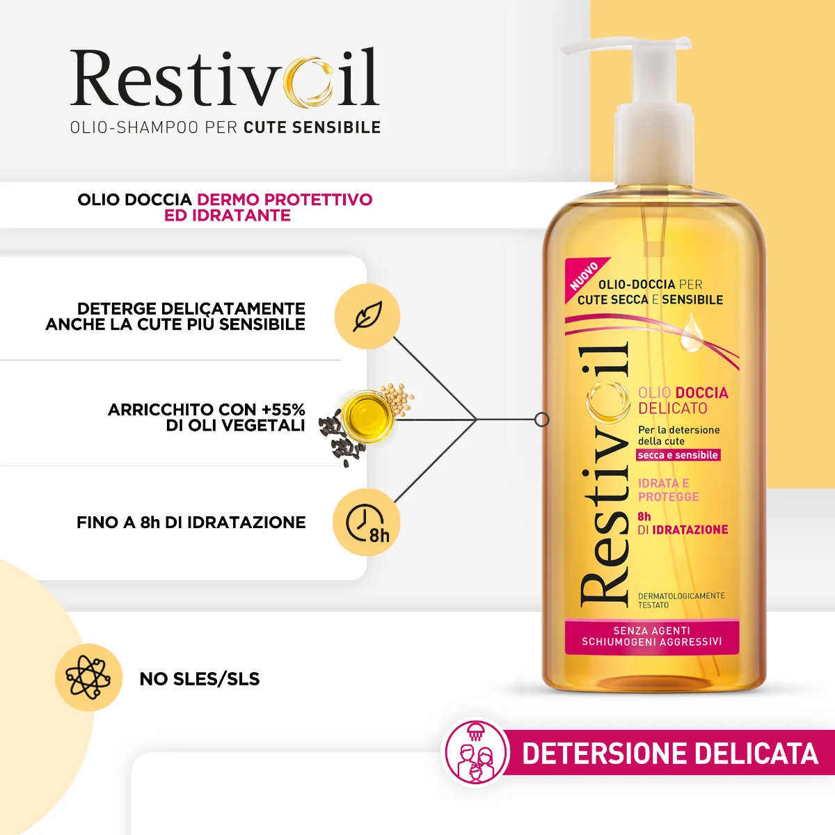 Restivoil Olio Doccia Delicato 400 ml Detergente Corpo