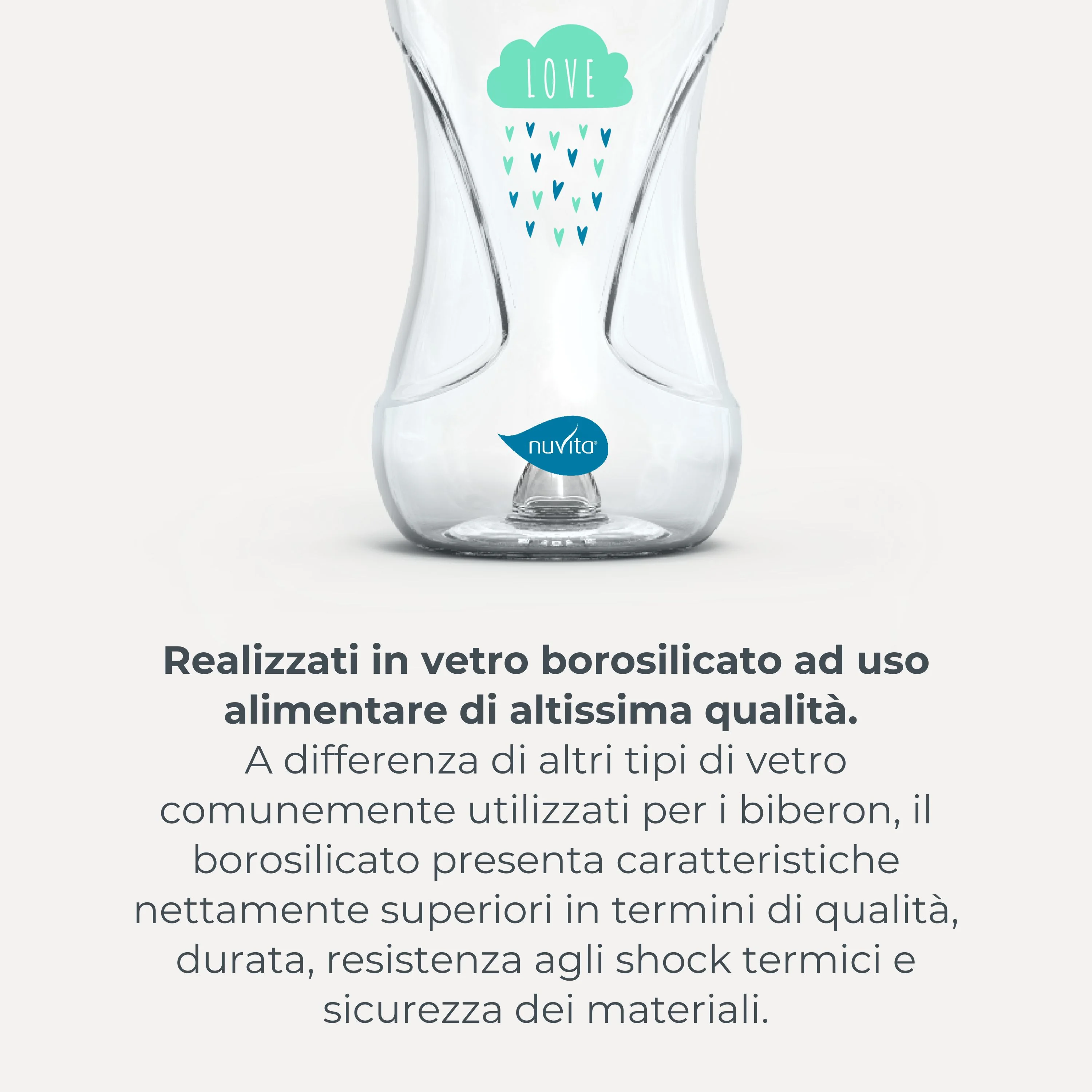 Nuvita Collection Glass Biberon Vetro Con Valvola Riduci Coliche 240 ml, Bianco