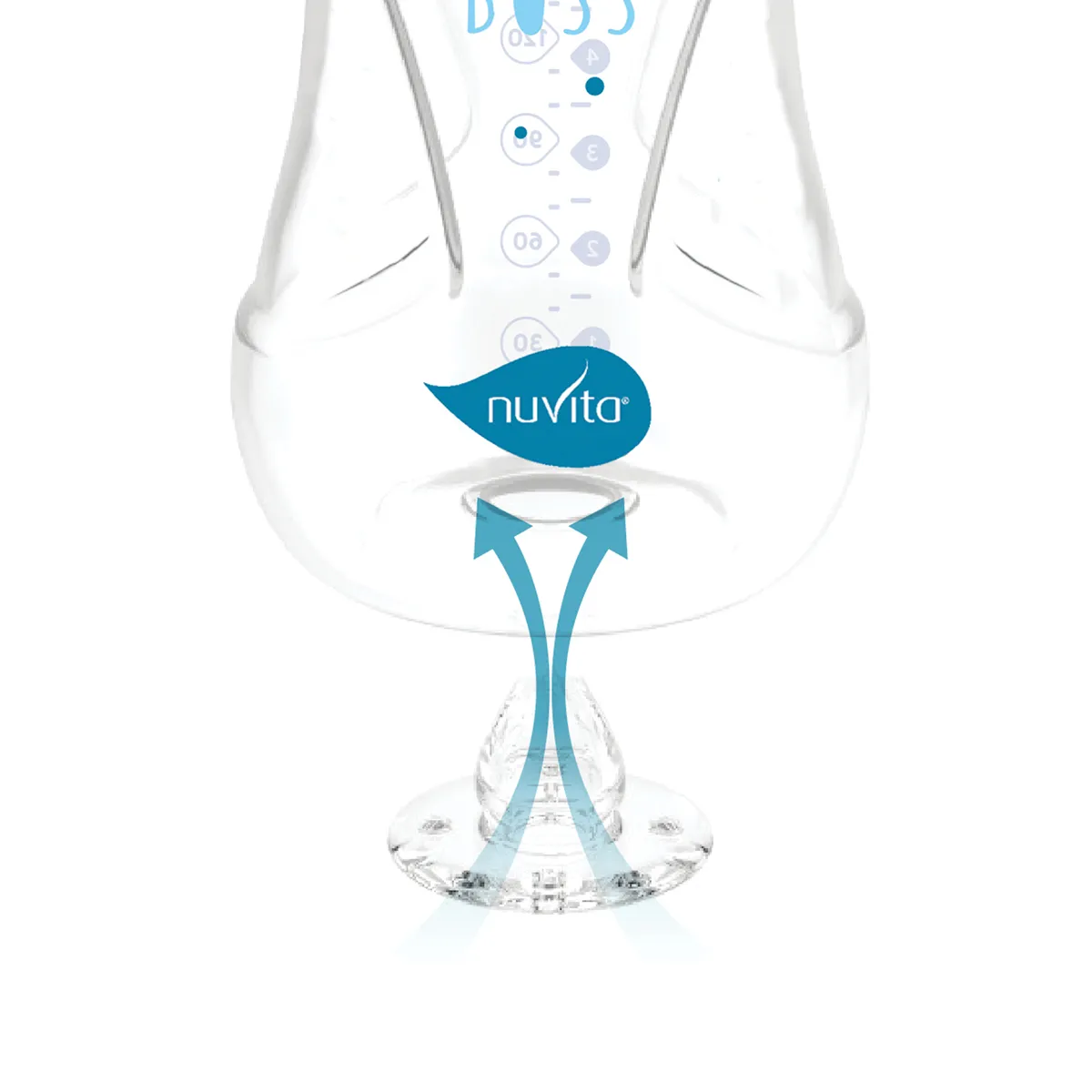 Nuvita Collection Glass Biberon Vetro Con Valvola Riduci Coliche 240 ml, Bianco