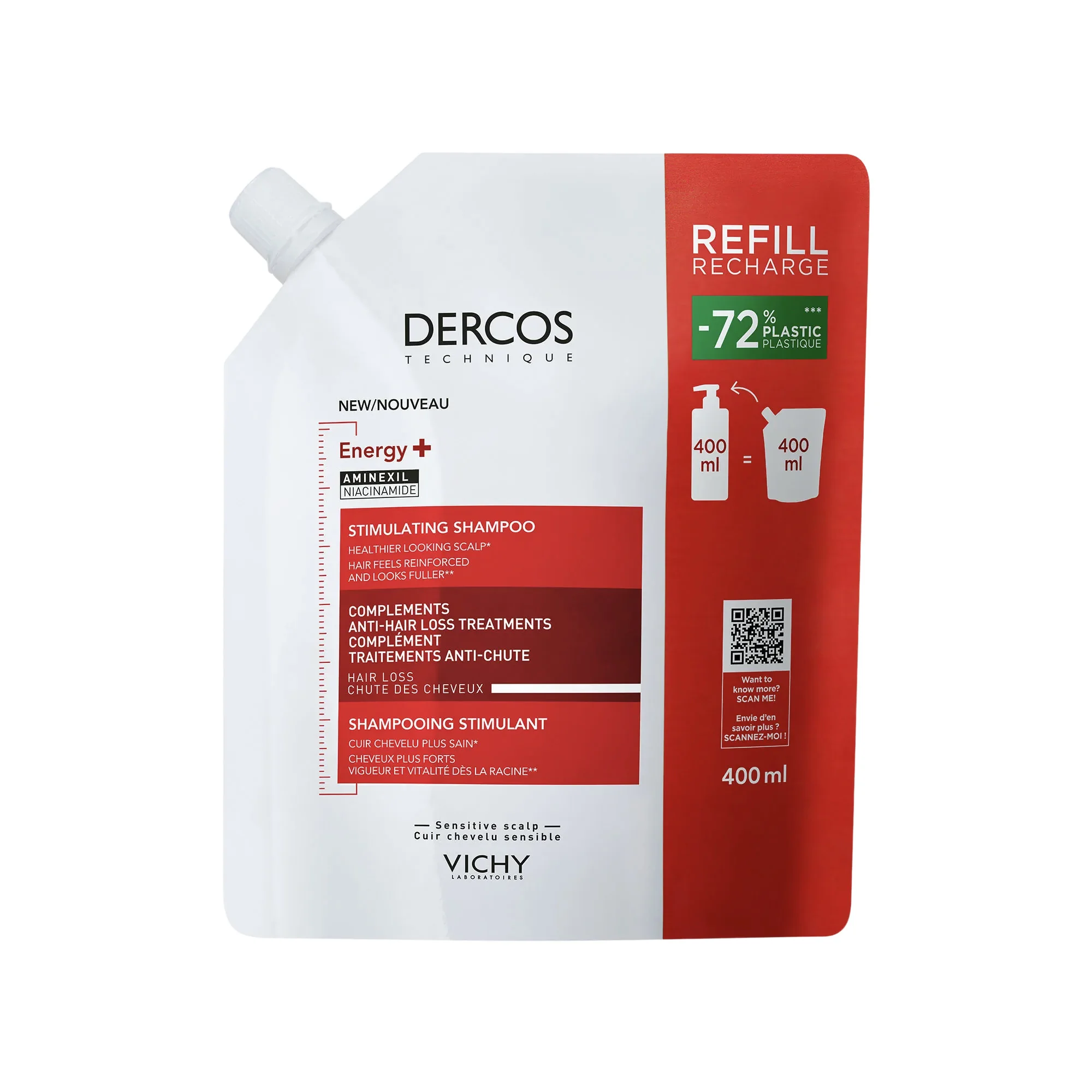 Dercos Technique Shampoo Energizzante Refill 400 Ml Aiuta a Contrastare la Caduta dei Capelli