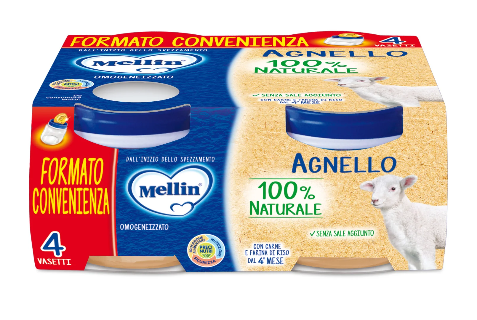 Mellin OMOGENEIZZATO Agnello 4X80G Alimento per Infanzia