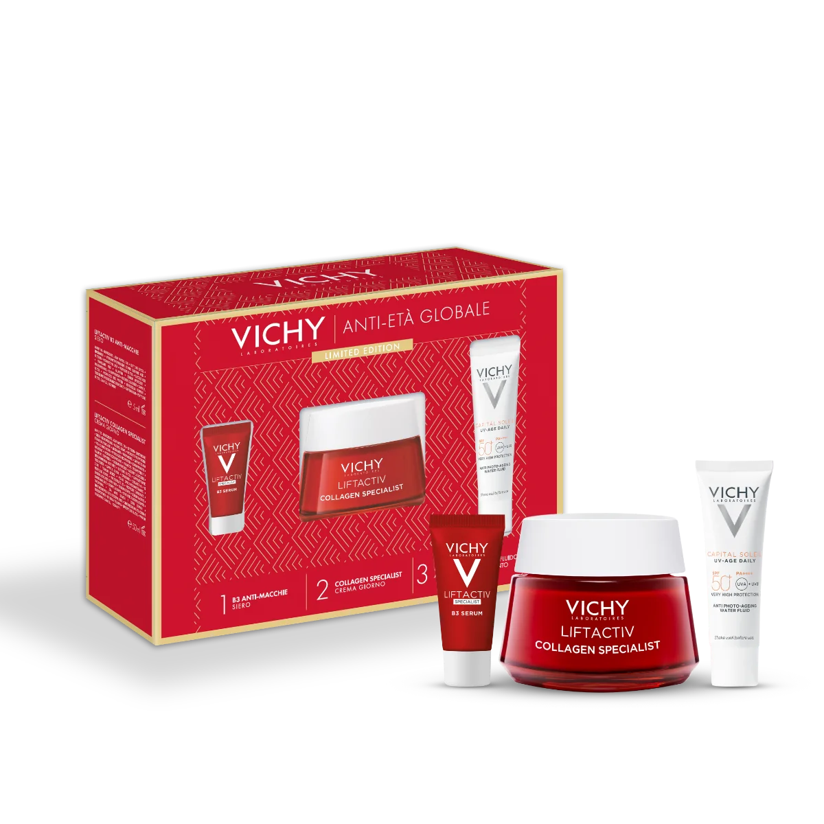 Vichy Cofanetto Liftactiv Specialist Siero Anti-macchie 5 ml + Crema Giorno 50 ml + Uv-age Daily SPF 50+ 15 ml