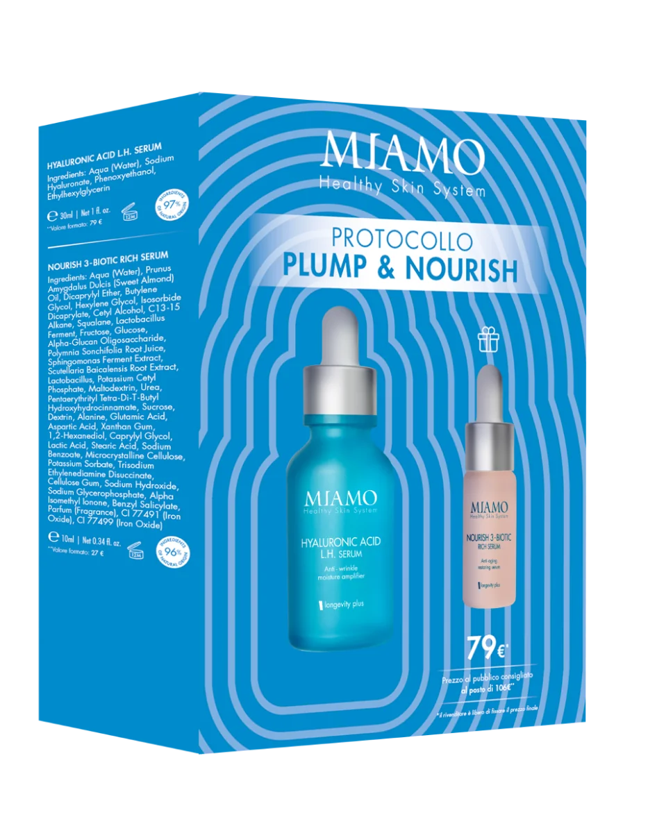 Miamo Hyaluronic Acid L.H. Serum 30ml + Nourish 3-Biotic Rich Serum 10ml Protocollo Plump & Nourish