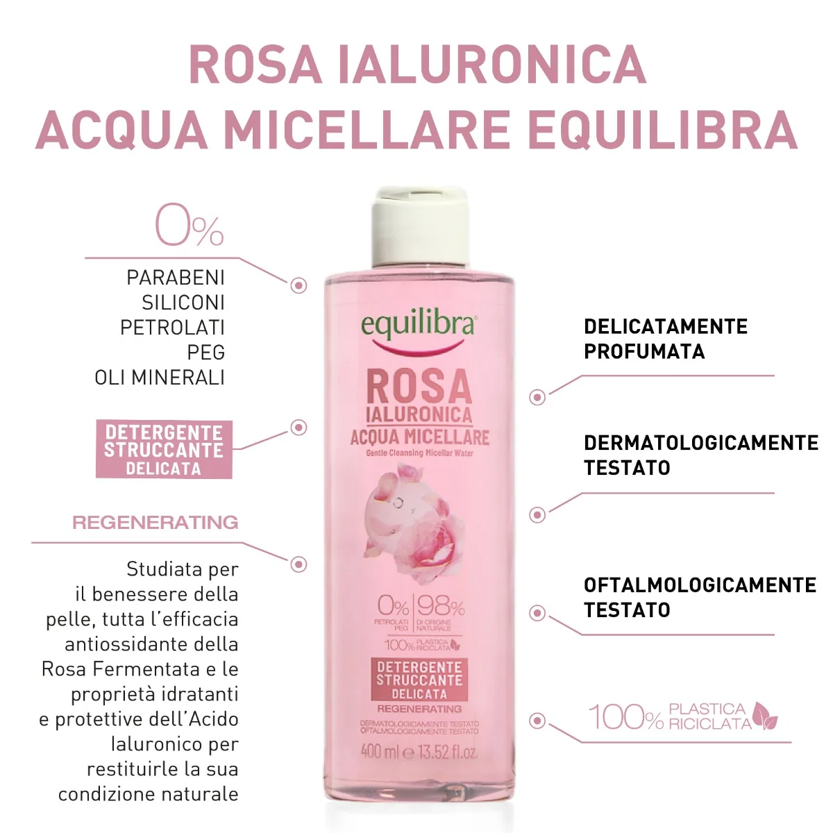 Equilibra Rosa Acqua Micellare 400 Ml Detergente e Struccante