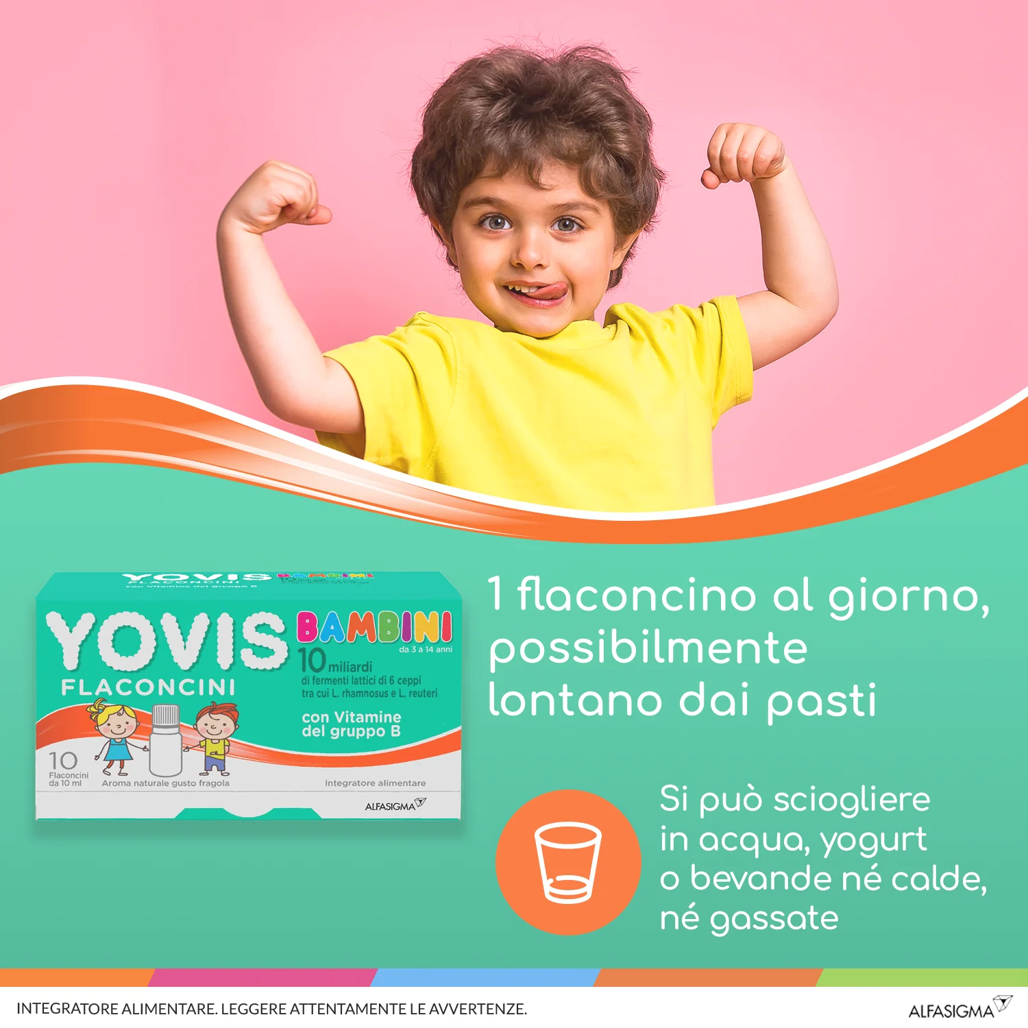 Yovis Bambini Gusto Fragola 10 Flaconcini da 10 ml Integratore Fermenti Lattici Probiotici