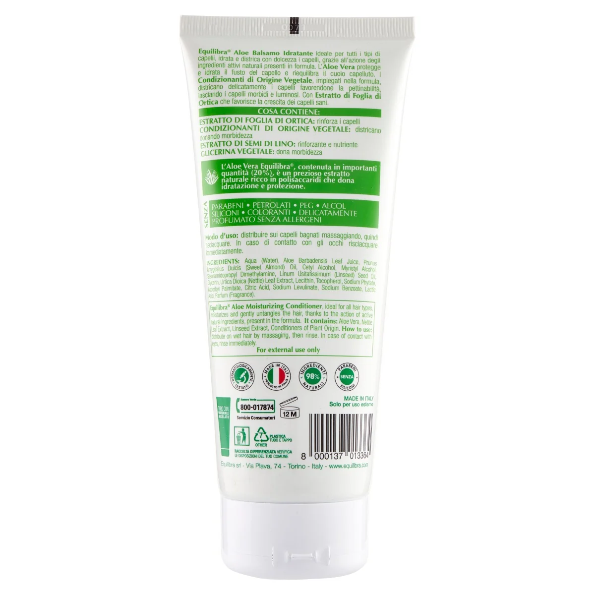Equilibra Aloe Balsamo Idratante 200 Ml Ristruttura i Capelli