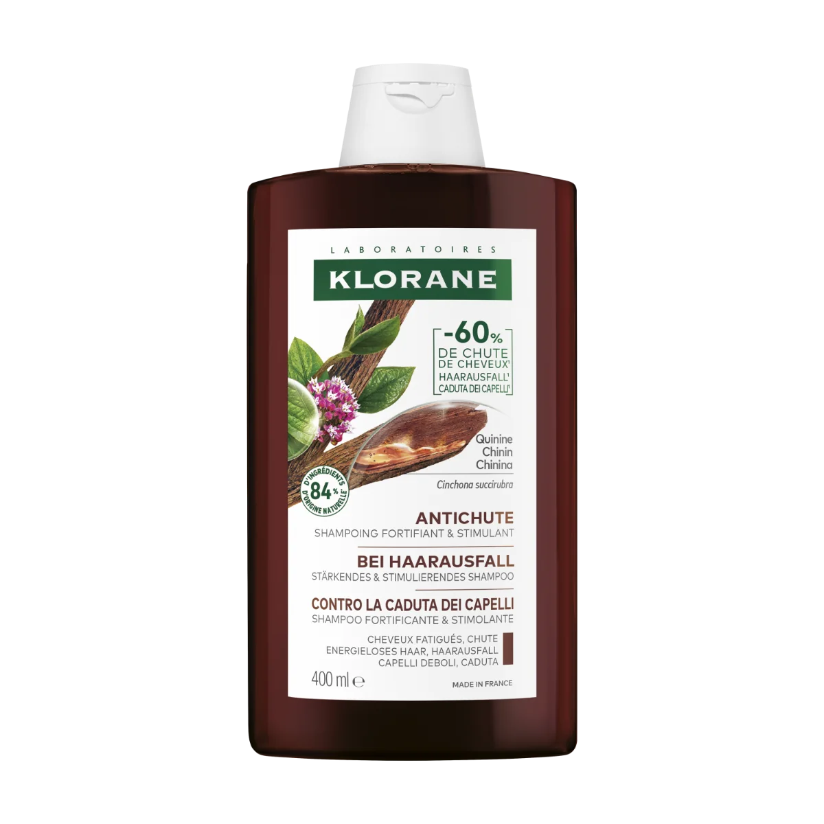 Klorane Shampoo Fortificante e Stimolante alla Chinina 400 ml Contro la Caduta dei Capelli