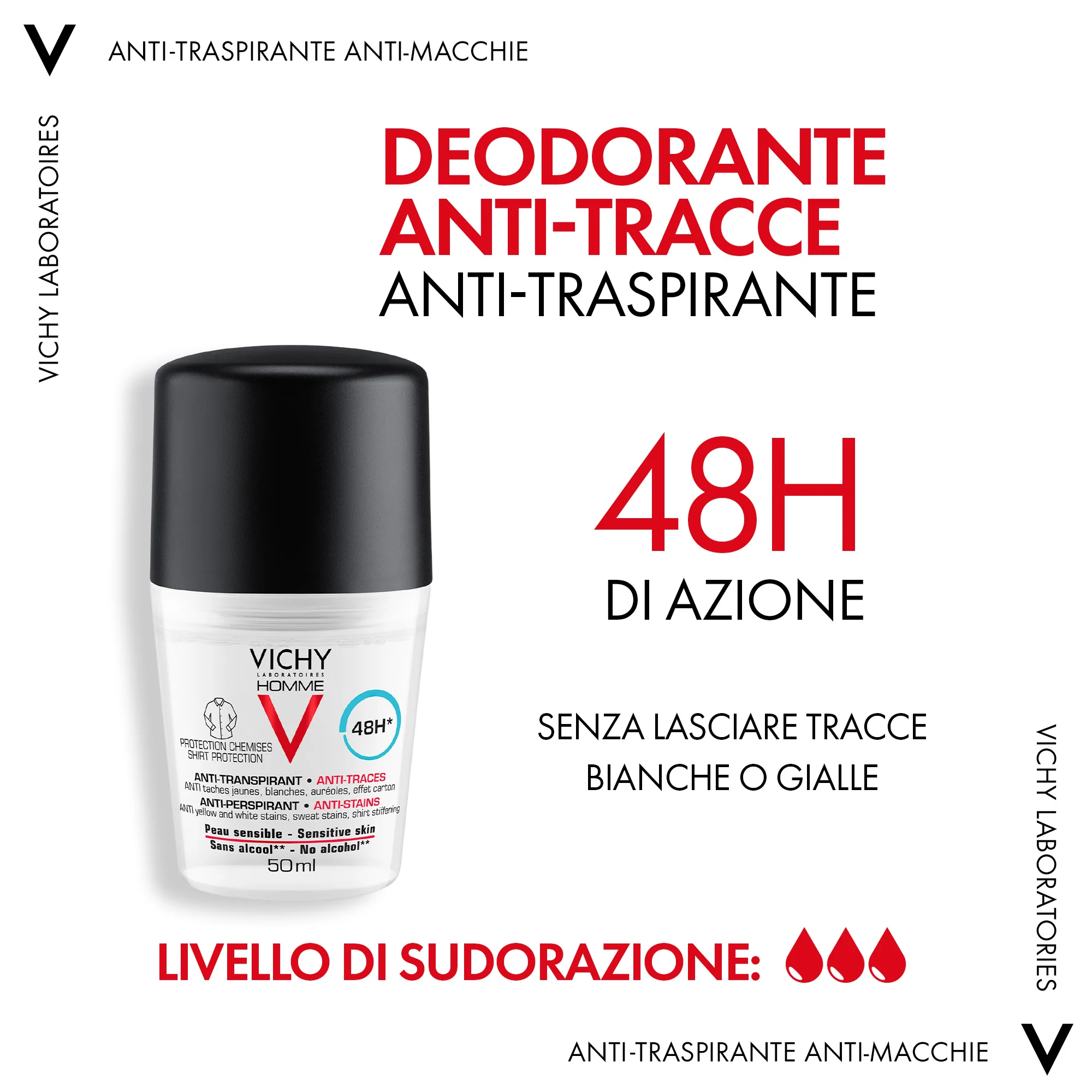 Vichy Homme Deodorante Anti Macchie 50 Ml Protezione duratura