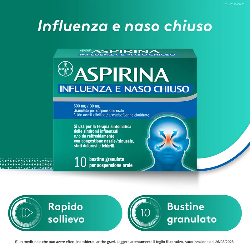 Aspirina Influenza e Naso Chiuso 10 Bustine Decongestionante