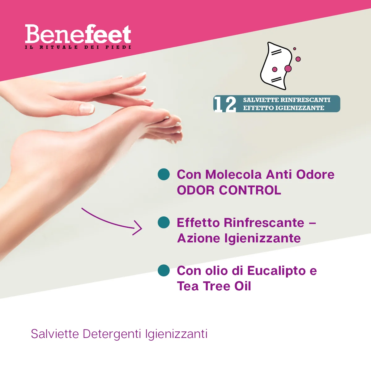 Benefeet Salviette Odor Control 12 Pezzi Azione rinfrescante e igienizzante